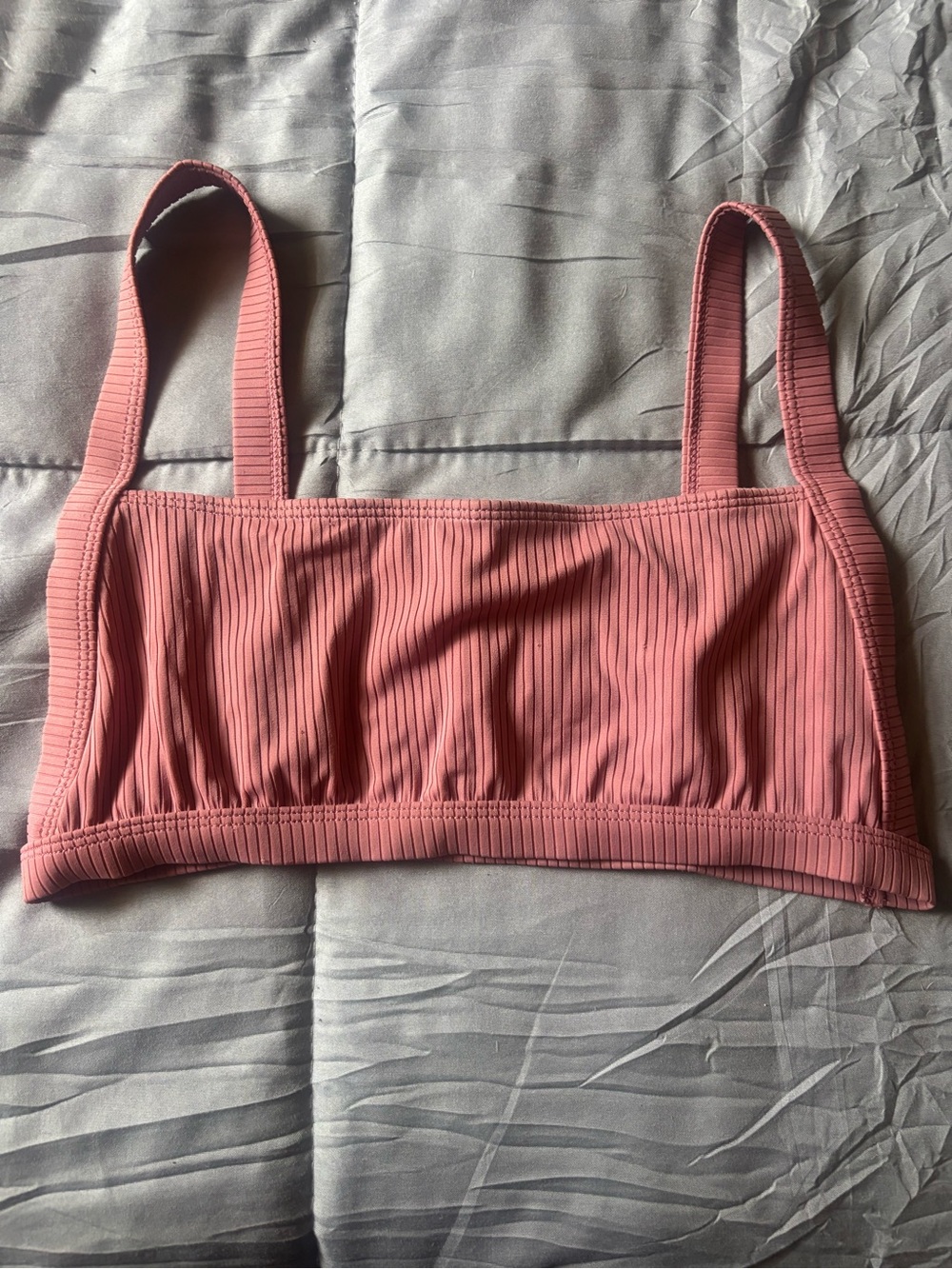 La Hearts Ribbed Pink Bikini Top